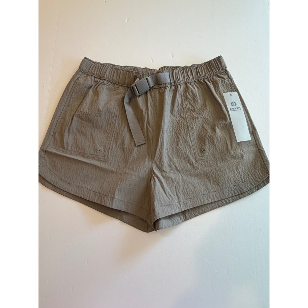 Mono B Women Ripstop Nylon Hiking Shorts Olive Taupe Belted Large NWT